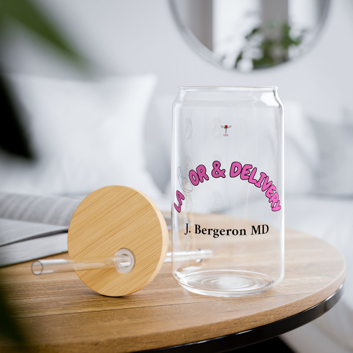 Labor & Delivery Personalized Sipper Glass | Pink & Black