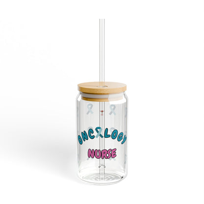 Oncology Nurse Sipper Glass | Pink & Blue