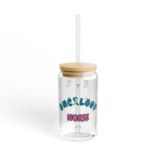 Oncology Nurse Sipper Glass | Pink & Blue