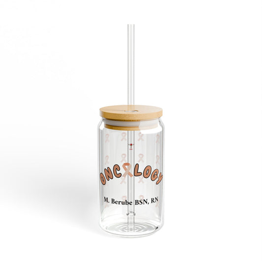 Oncology Personalized Sipper Glass | Pink & Brown