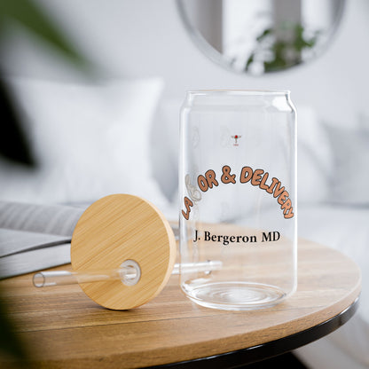 Labor & Delivery Personalized Sipper Glass | Brown & Black